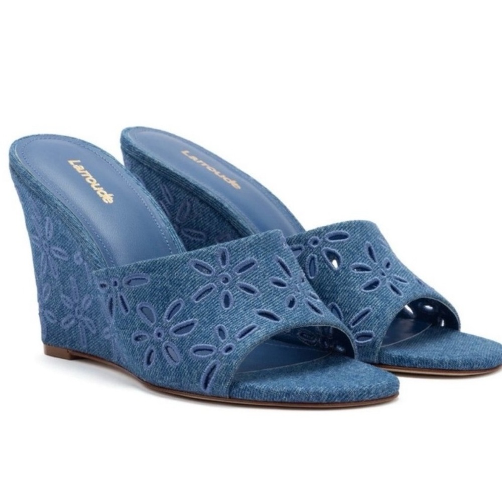 New Larroude Jackie Denim Wedge Sandal size 5.5